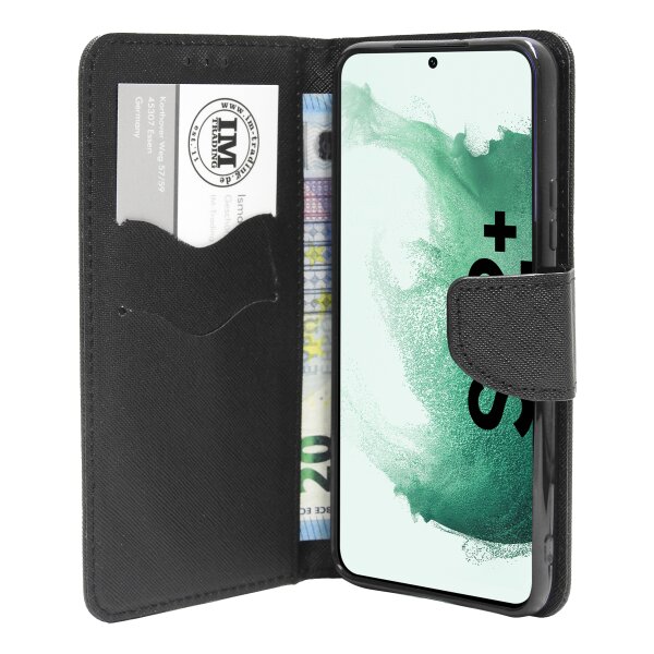 Buch Tasche "Fancy" kompatibel mit SAMSUNG GALAXY S22 PLUS Handy Hülle Etui Brieftasche Schutzhülle mit Standfunktion, Kartenfach Schwarz