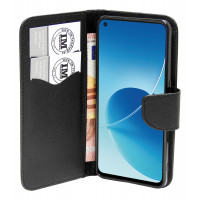 Buch Tasche "Fancy" kompatibel mit OPPO Reno6 5G Handy Hülle Etui Brieftasche Schutzhülle mit Standfunktion, Kartenfach Schwarz