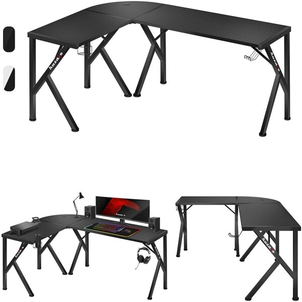 huzaro Hero 6.3 Eckschreibtisch Schreibtisch Gaming Tisch Computertisch ergonomisch Carbon Tischplatte Büromöbel Kopfhörerhaken Getränkehalter 154x117x48