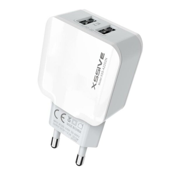 Xssive 2x USB 2.1A Schnell Wandladegerät Reiseladegerät Stecker mit 1m Typ-C (USB-C) Ladekabel weiß