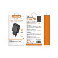 Xssive 25W PD Fast Charge Typ-C Schnell-Ladegerät Netzladegerät 3A Stecker kompatibel mit Android & iPhone schwarz