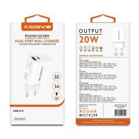 Xssive PD 20W / QC 18W Fast Charge 3.0 PPS Typ-C USB Anschluss Schnell-Ladegerät Netzladegerät 3A Stecker weiß