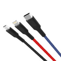 XO 3in1 Nylon Ladegerät Kabel 3A 1.2m Micro USB...