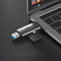 Ugreen SD / Micro SD Kartenleser für USB 3.0 / USB Typ C 3.0 Adapter grau