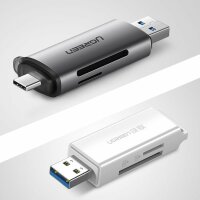 Ugreen SD / Micro SD Kartenleser für USB 3.0 / USB Typ C 3.0 Adapter grau