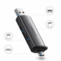 Ugreen SD / Micro SD Kartenleser für USB 3.0 / USB Typ C 3.0 Adapter grau