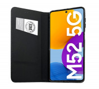 Buch Tasche "Smart" kompatibel mit Samsung Galaxy M52 5G Handy Hülle Etui Brieftasche Schutzhülle mit Standfunktion, Kartenfach Schwarz