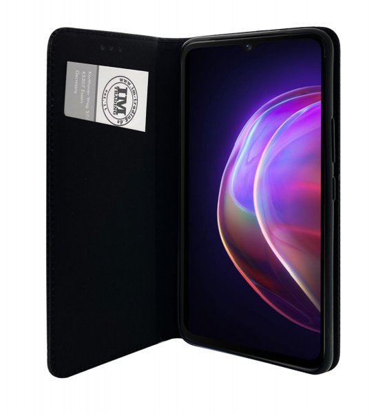 Buch-Tasche Hülle Smart Magnet kompatibel mit Vivo V21 5G Leder Optik Wallet Book-Style Cover Schale in schwarz