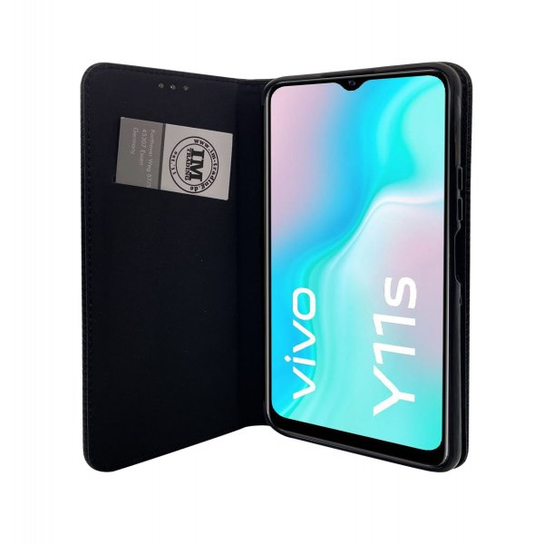 Buch-Tasche Hülle Smart Magnet kompatibel mit Vivo Y11s Leder Optik Wallet Book-Style Cover Schale in schwarz