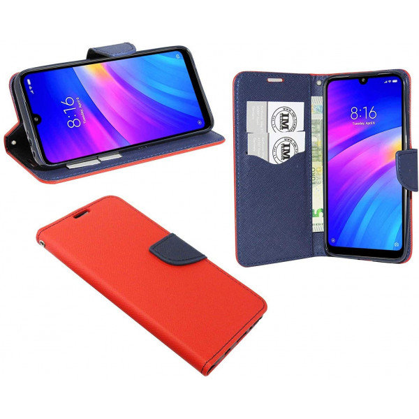 Buch Tasche "Fancy" Handy Hülle kompatibel mit Samsung Galaxy A73 5G Rot-Blau