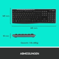 Logitech MK270 Kabelloses Tastatur-Maus-Set, 2.4 GHz Wireless Verbindung Deutsches QWERTZ-Layout - schwarz