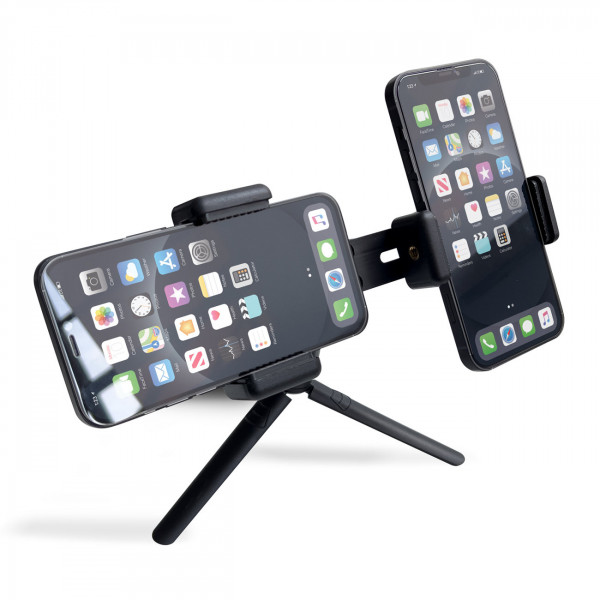 Zweifach verstellbarer Smartphone-Halter mit Stativ Halterung Ständer schwarz