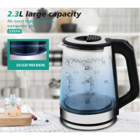 Cheffinger Glas Edelstahl Wasserkocher 2000W mit LED-Beleuchtung Teekocher