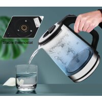 Cheffinger Glas Edelstahl Wasserkocher 2000W mit LED-Beleuchtung Teekocher