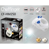 Cheffinger 250W Handmixer 7 Gänge Mixer 4 Knethaken/Rührbesen Rührer Handrührgerät