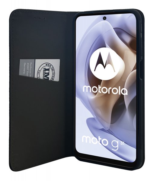 Smart Magnet kompatibel mit MOTOROLA MOTO G41 4G Leder Optik Wallet Book-Style Cover Schale Schwarz