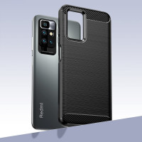 Silikon Hülle Carbon kompatibel mit XIAOMI REDMI 10 2022 Case TPU Soft Handyhülle Cover Schutzhülle Schwarz