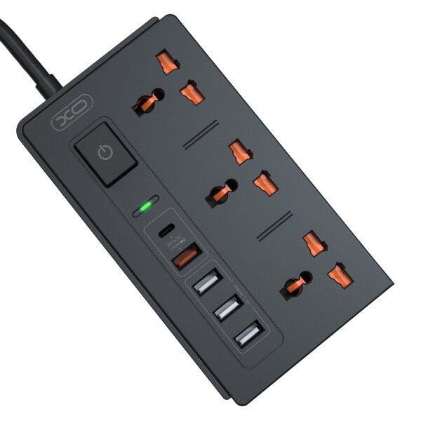 XO WL06 Verlängerungskabel Steckdose PD QC 3.01,8 m 1x USB-C 4x USB 10A 2300W max. Schwarz