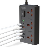 XO WL06 Verlängerungskabel Steckdose PD QC 3.01,8 m 1x USB-C 4x USB 10A 2300W max. Schwarz