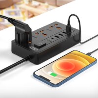 XO WL06 Verlängerungskabel Steckdose PD QC 3.01,8 m 1x USB-C 4x USB 10A 2300W max. Schwarz