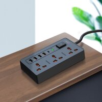 XO WL06 Verlängerungskabel Steckdose PD QC 3.01,8 m 1x USB-C 4x USB 10A 2300W max. Schwarz