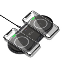 XO WX026 2in1 Qi Wireless Charger für Kopfhörer Bluetooth 2 Smartphones / Kopfhörer mit 2 Ladespulen Schwarz