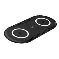 XO WX026 2in1 Wireless Charger für Kopfhörer Bluetooth 2 Smartphones / Kopfhörer mit 2 Ladespulen Schwarz