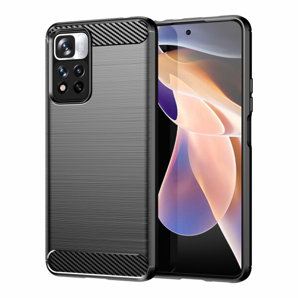 Silikon Hülle Carbon kompatibel mit XIAOMI REDMI NOTE 11 PRO 4G Case TPU Soft Handyhülle Cover Schutzhülle Schwarz