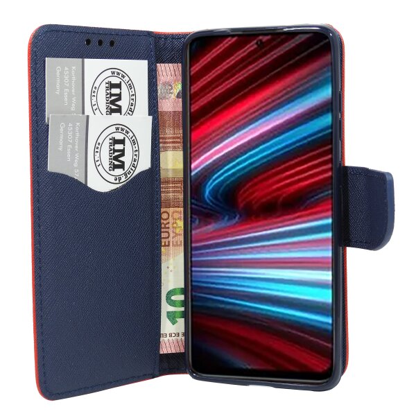 Buch Tasche "Fancy" kompatibel mit XIAOMI REDMI NOTE 11T 5G Handy Hülle Etui Brieftasche Schutzhülle mit Standfunktion, Kartenfach Rot-Blau