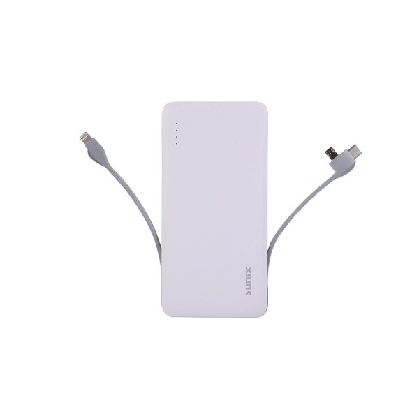 Sunix 12000mAh Quick Charge Slim Power Bank Schnell-Ladegerät mit 3in1 Ladekabel weiß