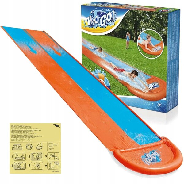 BESTWAY 52328 Doppel-Wasserrutsche Waterslide Slip and Slide integrierter Wassersprinkler  488cm x 138cm (R13) D590