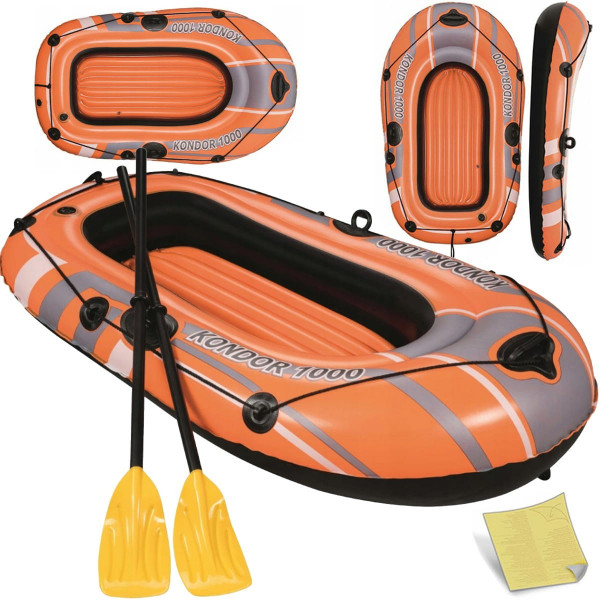 Bestway KONDOR 1000 Schlauchboot-Set mit Paddel 155cm x 93cm für Paddelausflüge Orange