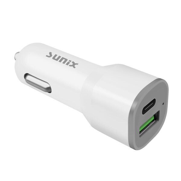 Sunix KFZ PD QC 3.0 36W Auto Ladegerät 1x USB 1x Typ-C Port Zigarettenanzünder Ladeadapter Weiß