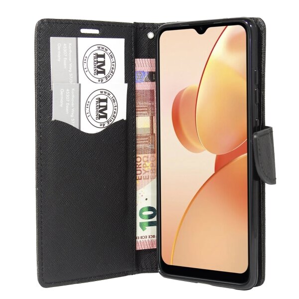 Buch Tasche "Fancy" kompatibel mit Realme C31 Handy Hülle Etui Brieftasche Schutzhülle mit Standfunktion, Kartenfach Schwarz