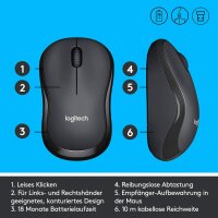 Logitech M220 SILENT Kabellose Maus, 2,4 GHz mit USB-Empfänger, 1000 DPI Optical Tracking, 18 Monate Batterielaufzeit, Für Links- & Rechtshänder, Kompatibel mit PC, Mac, Laptop - Grau