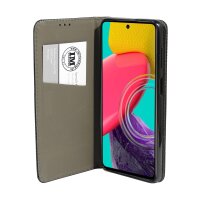 Buch Tasche "Smart" kompatibel mit Samsung Galaxy M53 5G Handy Hülle Etui Brieftasche Schutzhülle mit Standfunktion, Kartenfach Schwarz