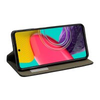 Buch Tasche "Smart" kompatibel mit Samsung Galaxy M53 5G Handy Hülle Etui Brieftasche Schutzhülle mit Standfunktion, Kartenfach Schwarz