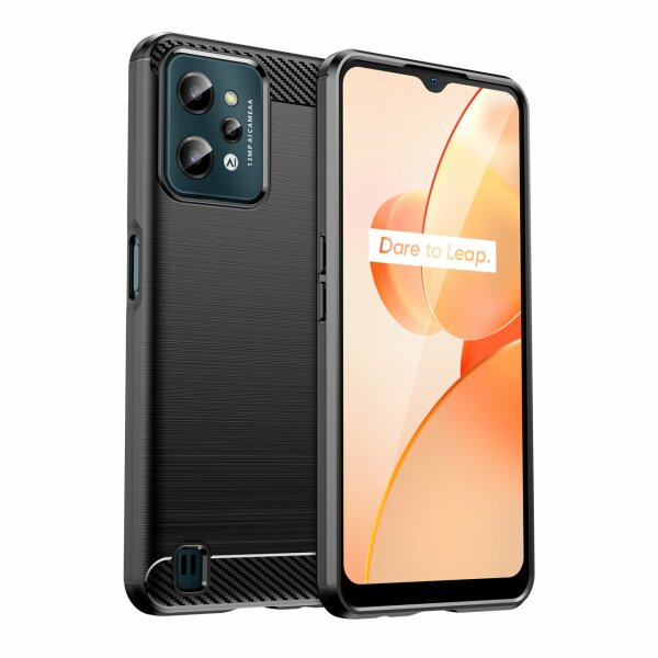 Silikon Hülle Carbon kompatibel mit Realme C31 Case TPU Soft Handyhülle Cover Schutzhülle Schwarz