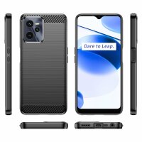 Silikon Hülle Carbon kompatibel mit Realme C35 Case TPU Soft Handyhülle Cover Schutzhülle Schwarz