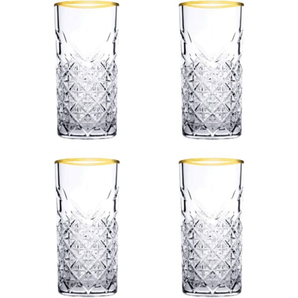 Pasabahce Timeless Trinkgläser Set, Glas gold, Set aus 4 Longdrinkgläsern, für ein 4 Pers. Gedeck, in edler Kristall Optik, geschliffen gold