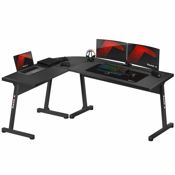 huzaro Hero 6.0 Eckschreibtisch Carbon Schreibtisch Gaming Tisch Computertisch ergonomischTischplatte Büromöbel 147x112cm