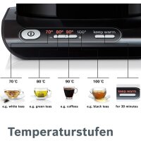 Bosch Wasserkocher TWK8613P, Abschaltautomatik, Überhitzungsschutz, Temperaturwahl, Warmhaltefunktion, 1,5 L, 2400 W, schwarz