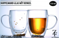 2er Set Doppelwand Glas mit Henkel 350 ml Tee /...