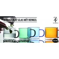 2er Set Borosilikat Glas mit Henkel 250 ml Cam Bardagi...