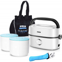 Noveen MLB-810 Elektrische Lunchbox, tragbare Multi-Food-Heizung mit herausnehmbaren Keramikbehältern, 2 x 0,5 l, Edelstahlbesteck, Transportschutztasche