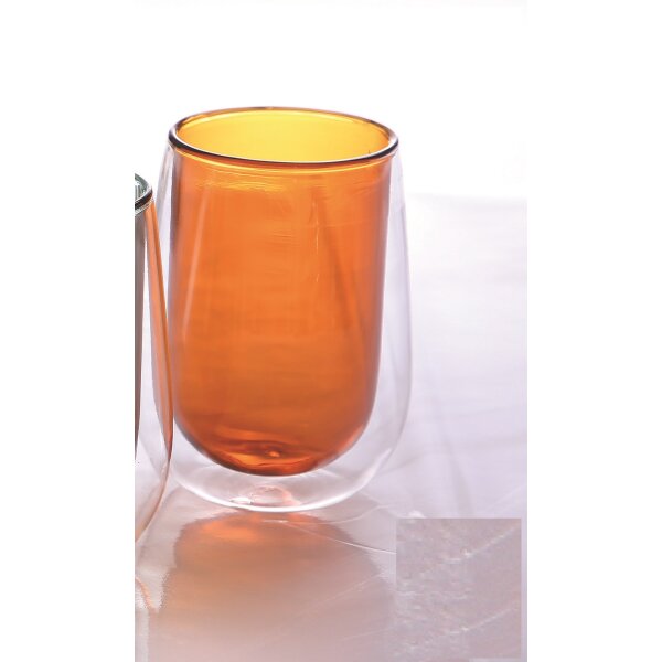 2er Gläser-Set Doppelwand Glas Cift Camli Bardak 300 ml Trinkgläser orange