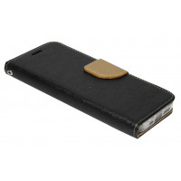 Buch Tasche "Fancy" kompatibel mit iPhone 14 Plus Handy Hülle Etui Brieftasche Schutzhülle mit Standfunktion, Kartenfach Schwarz-Gold