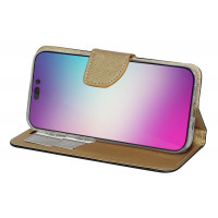 Buch Tasche "Fancy" kompatibel mit iPhone 14 Pro Max Handy Hülle Etui Brieftasche Schutzhülle mit Standfunktion, Kartenfach Schwarz-Gold