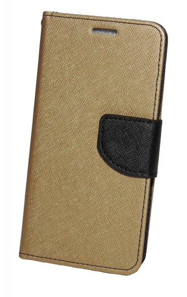 Buch Tasche "Fancy" kompatibel mit iPhone 14 Handy Hülle Etui Brieftasche Schutzhülle mit Standfunktion, Kartenfach Gold-Schwarz