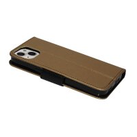 Buch Tasche "Fancy" kompatibel mit iPhone 14 Handy Hülle Etui Brieftasche Schutzhülle mit Standfunktion, Kartenfach Gold-Schwarz